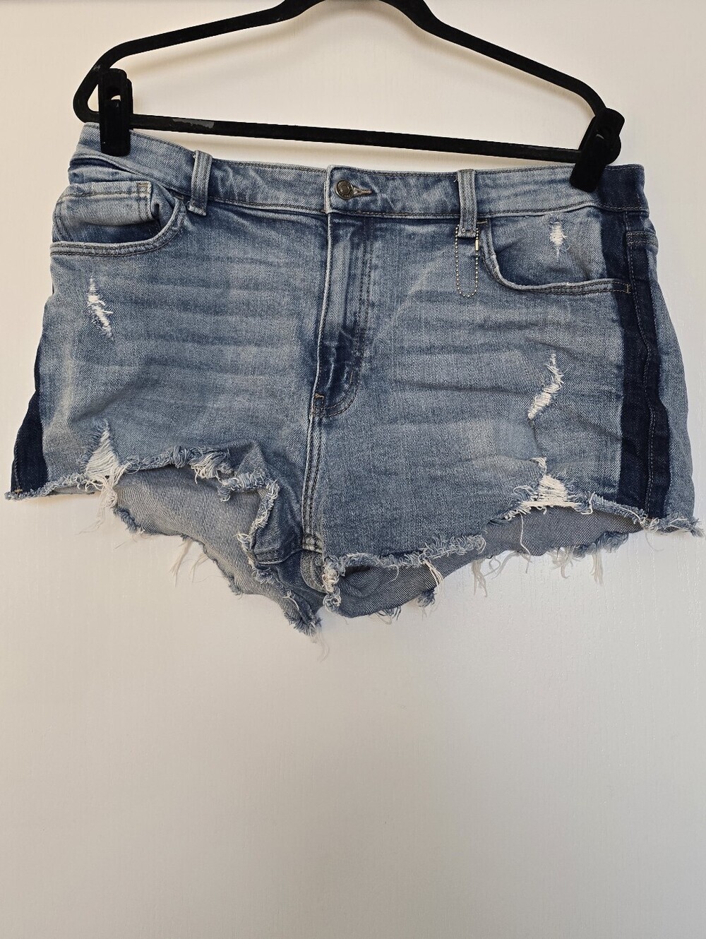 Studio Blue - (Plus-Size) Denim Cotton Distressed Shorts W Side Stripe & Pockets